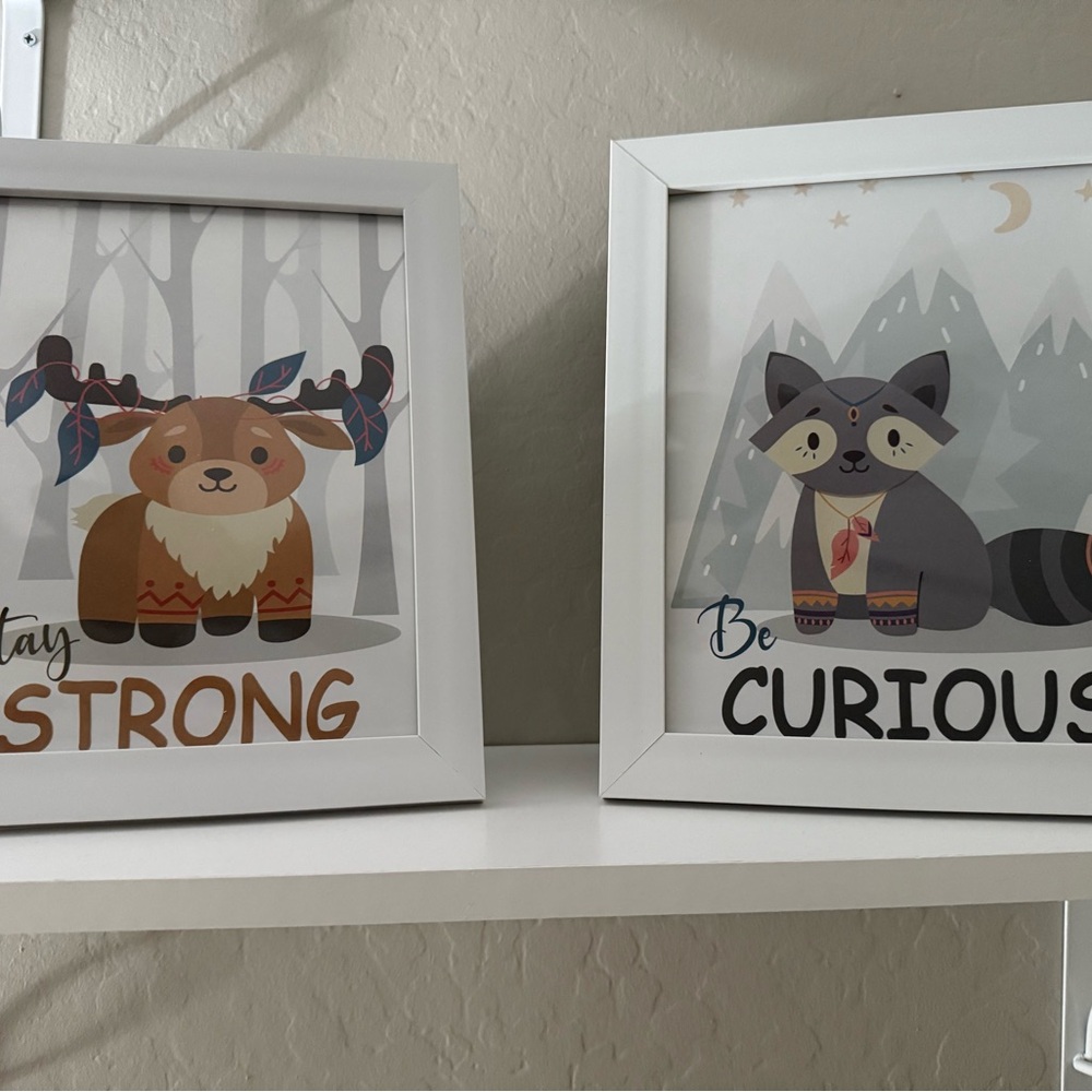 Set of 4 Framed woodland Animal Art Prints in white 8x10 frames